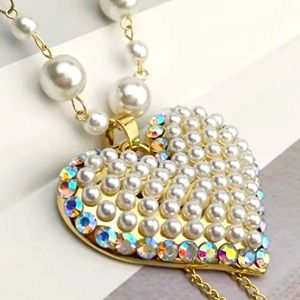 HEART PEARLS/ AURORA BOREALIS PENDANT WITH PEARL NECKLACE 24-IN